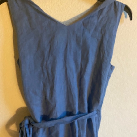 PAVIETRA Linen Twisted Straps Blue Wrap Pockets Resortwear Feminine Dress XS - Picture 15 of 16